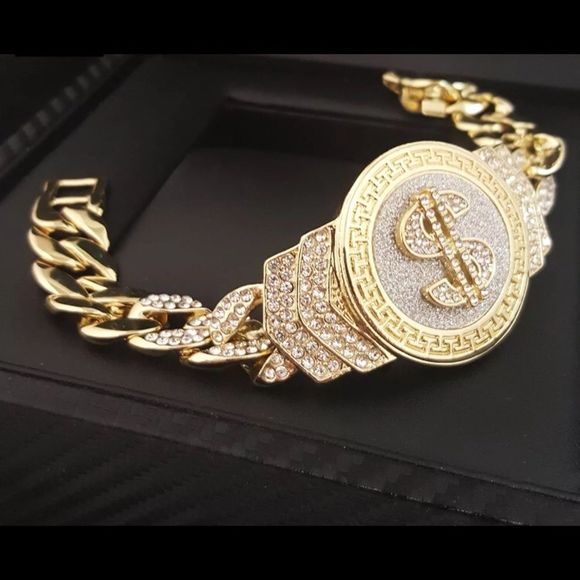 Money Time Iced Out Men’s Gold Cuban Bracelet NEW